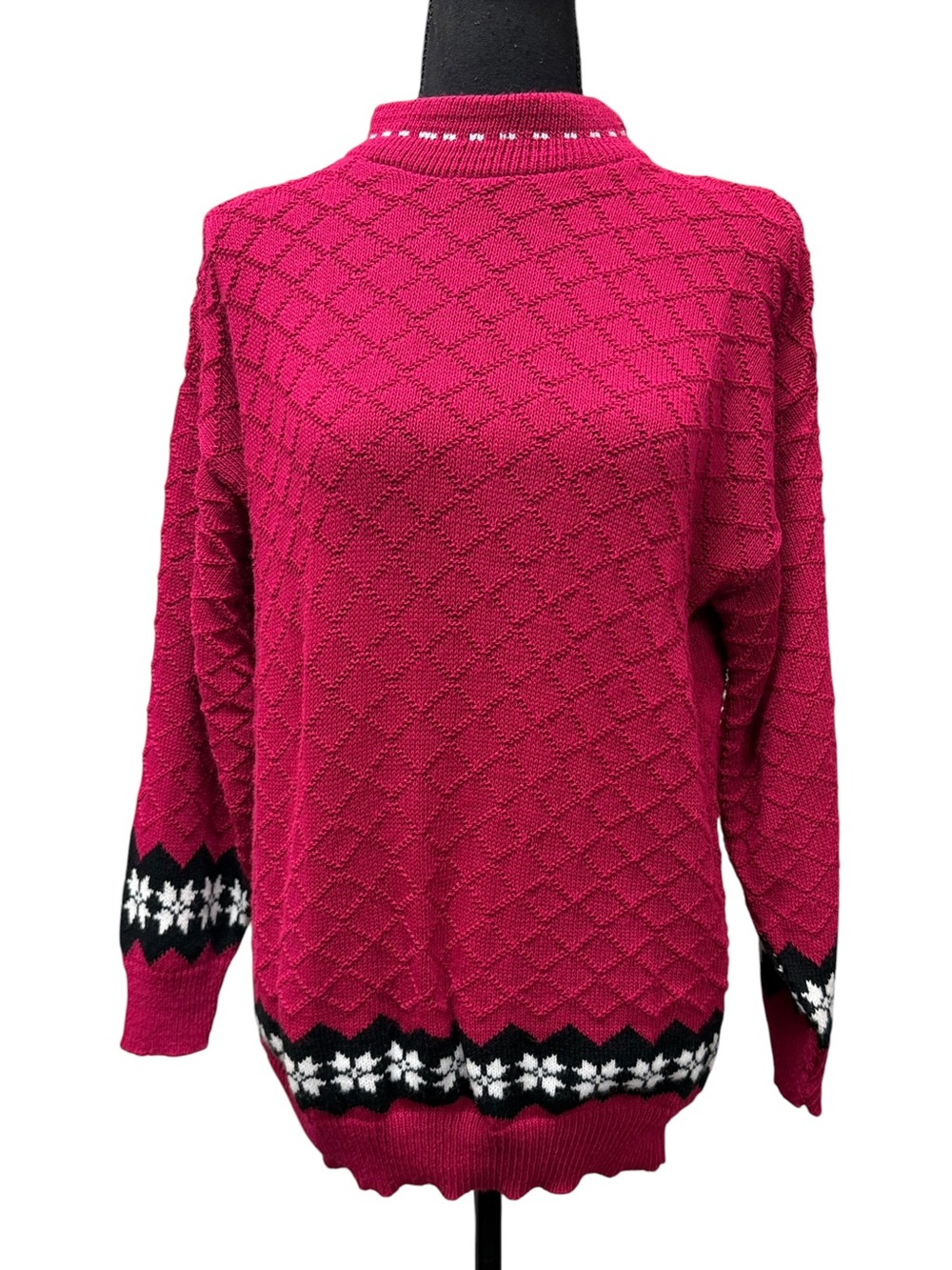 American Pride Vintage Red Fair Isle Nordic Knit Sweater Made in USA Medium - Picture 2 of 10